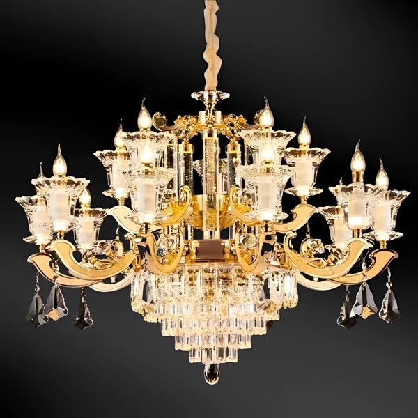 K9 crystal and brass chandelier with a premium gold-plated brass frame