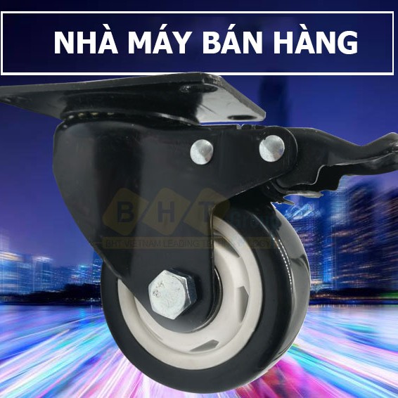 Black and white PVC caster wheel, 100mm (D100), with mounting plate